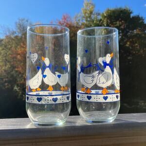 Vintage country geese ribbons hearts drinking glasses cottage granny chic core